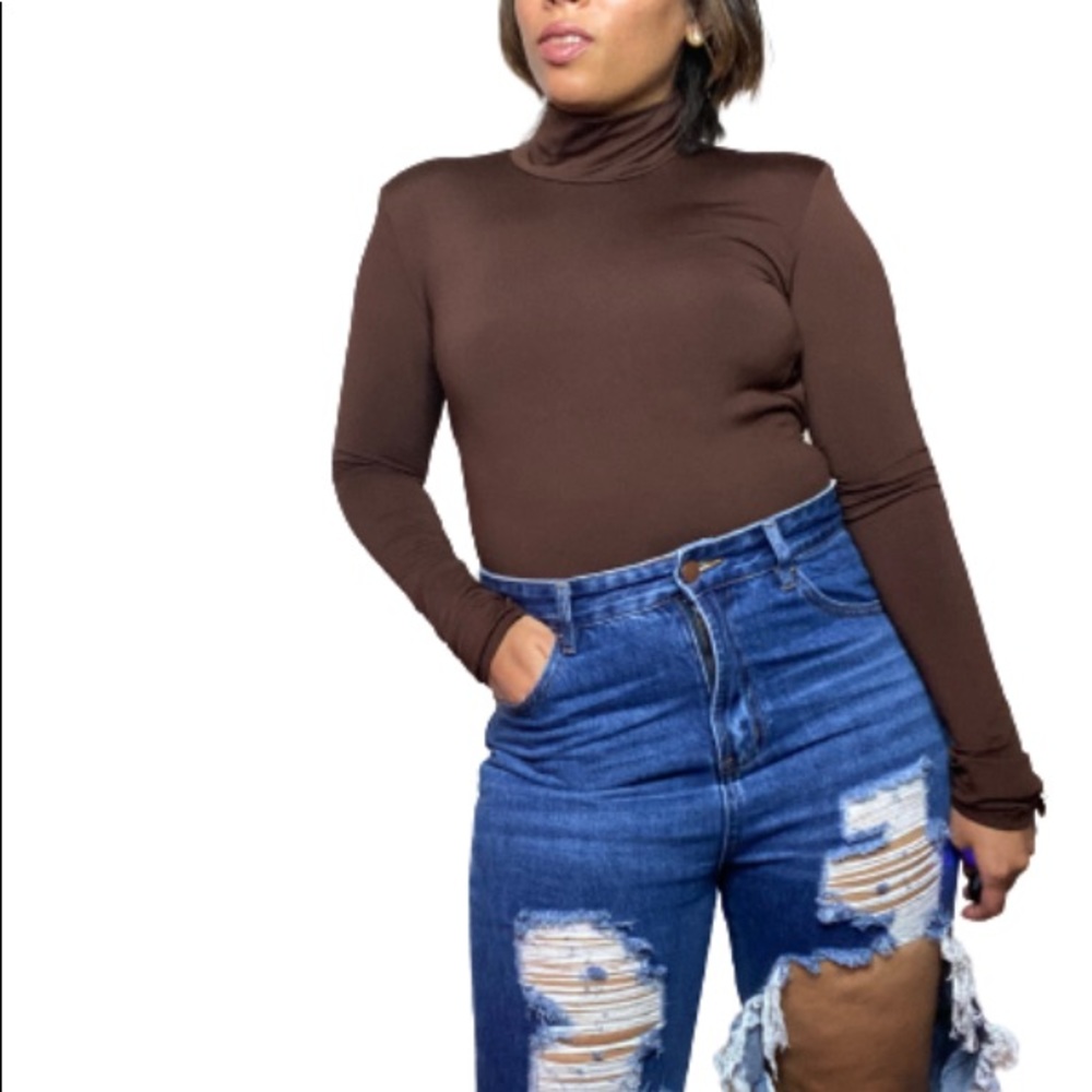 Coffee High Neck Open Back Bodysuit